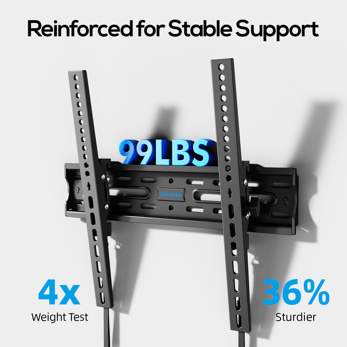 Tilting TV Wall Mount for 26-60 Inch TVs, Low Profile, Fits 8", 12", 16" Studs, Max VESA 400x400mm, Hold TV up to 99lbs