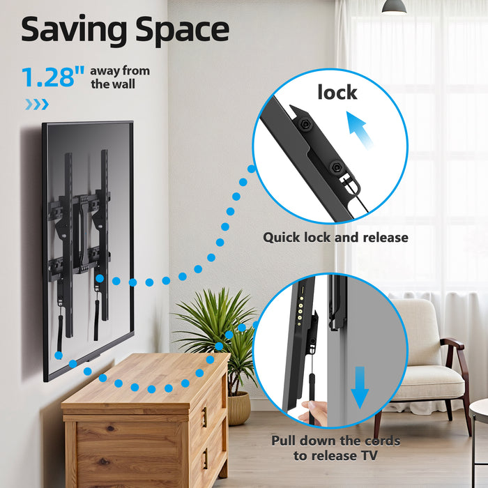 Fixed TV Wall Mount for 37-86 Inch TVs, Low Profile, Fits 16", 18", 24" Studs, Max VESA 600x400mm, Hold TV up to 132lbs