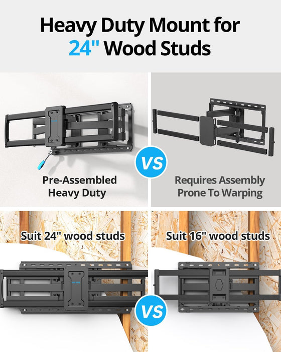 85 86 98 100 inch Heavy Duty TV Wall Mount for 37-110 inch Large TVs, Pre-Assembled TV Mount with Tool-Free Tilt, Up to 170lbs, VESA 800 x 600mm, 24″ Wood Studs