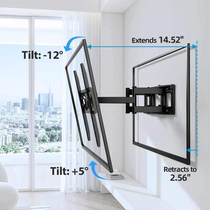 UL Listed Full Motion TV Wall Mount Bracket 40 50 55 65 inch TVs Fit Most 32-70 inch TVs, 99lbs,16" Stud, VESA 400x400mm, ±45° Swivel, +5°/-12° Tilt, ±4° level, 2.58-13.89" extend