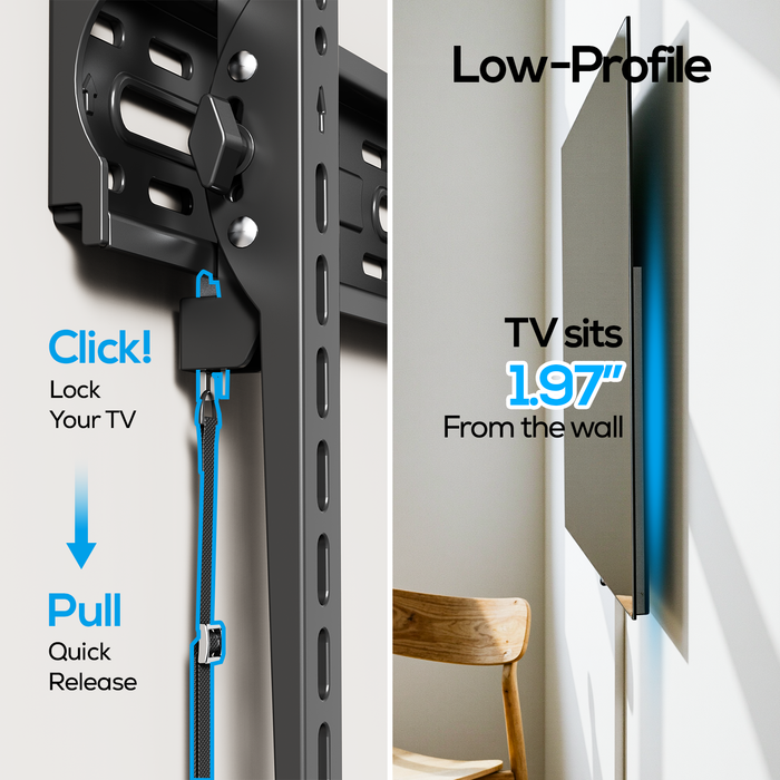 Tilting TV Wall Mount for 26-60 Inch TVs, Low Profile, Fits 8", 12", 16" Studs, Max VESA 400x400mm, Hold TV up to 99lbs