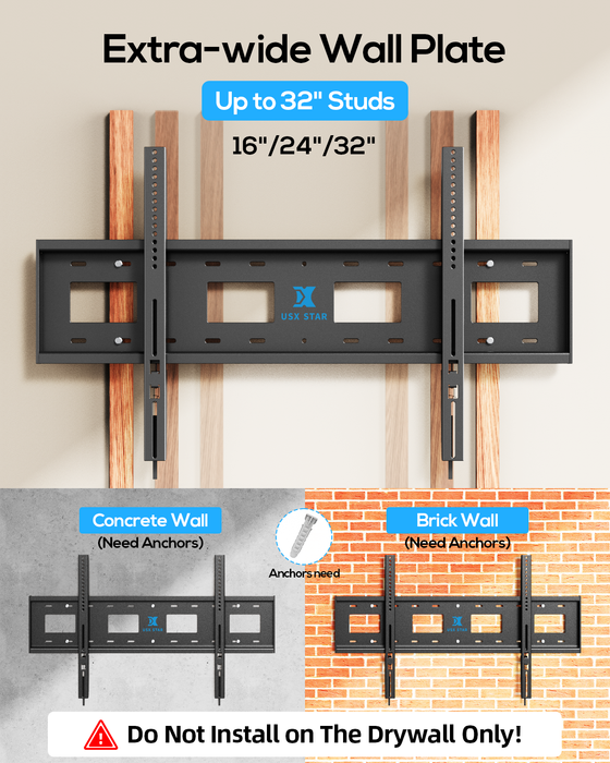 85 86 90 98 100 150 Heavy Duty Fixed TV Wall Mount Bracket for 65-150" Heavy Flat Screen, Max VESA 1000x600mm, Low Profile, Holds 330 lbs, 16/18/24/32" Studs,Fit Most 65+ 75+ 120 TVs