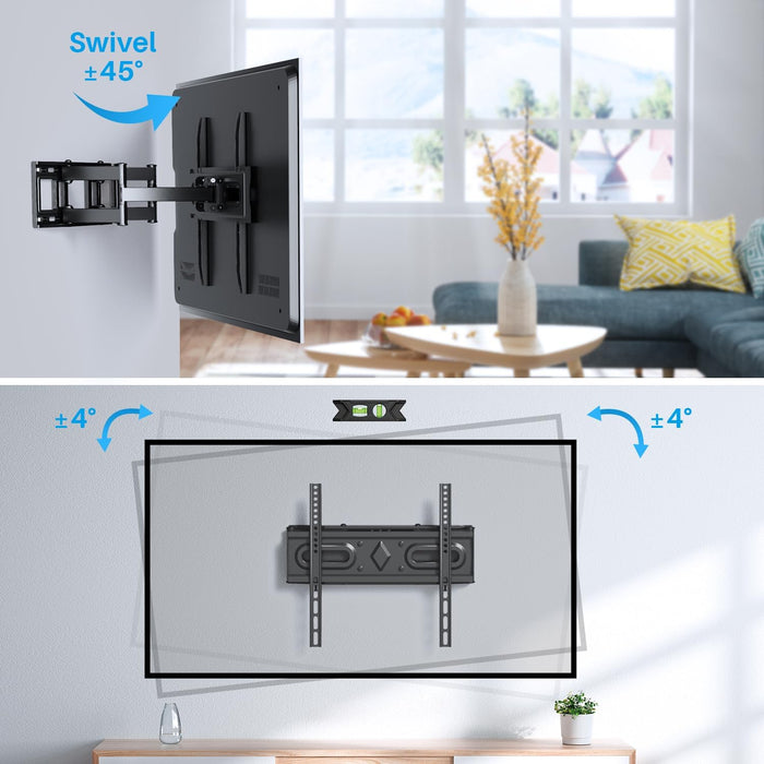UL Listed Full Motion TV Wall Mount Bracket 40 50 55 65 inch TVs Fit Most 32-70 inch TVs, 99lbs,16" Stud, VESA 400x400mm, ±45° Swivel, +5°/-12° Tilt, ±4° level, 2.58-13.89" extend