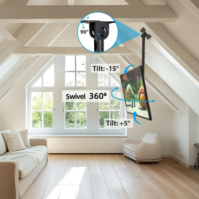 Ceiling TV Mount for 26-65 inch Flat Screen Displays, Adjustable Ceiling TV Bracket Fits Most LCD LED OLED TVs, 14.96Inch Single Extended Mounting Pole, Holds up to 110lbs, Max VESA 400x400mm