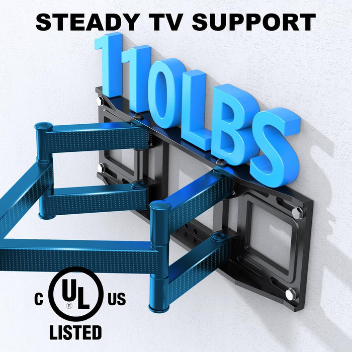 UL Listed Full Motion TV Wall Mount Bracket 40 50 55 65 inch TVs Fit Most 32-70 inch TVs, 99lbs,16" Stud, VESA 400x400mm, ±45° Swivel, +5°/-12° Tilt, ±4° level, 2.58-13.89" extend