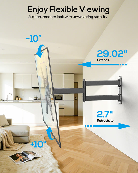 USX STAR Long Arm Corner TV Wall Mount for 32-65 Inch TVs, Full Motion Bracket with 29” Articulating Extension, Tilt, and Swivel, Supports VESA up to 400x400mm, Holds up to 80 lbs