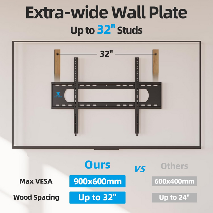 75 85 86 98 100inch Heavy Duty TV Wall Mount Low Profile TV Mount Bracket 55-120 inch Ultra Slim Fixed TV Mount, 220LBS Large TVS, Max VESA 900x600mm, 16" 24" 32" Wood Stud, Safe Lock & Quick Release