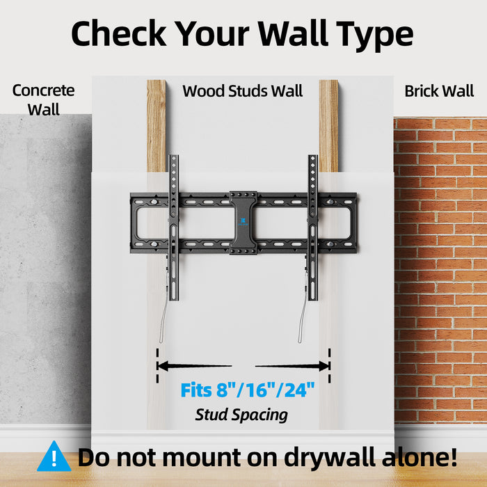 Fixed TV Wall Mount for 37-86 Inch TVs, Low Profile, Fits 16", 18", 24" Studs, Max VESA 600x400mm, Hold TV up to 132lbs