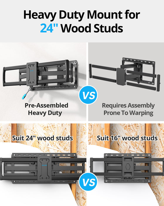 Heavy Duty TV Wall Mount for 37-100 Large TVs, Holds up to 170lbs,Pre-Assembled TV Mount with Tool-Free Tilt, Max VESA 800 x 600mm, Max 24″ Wood Studs