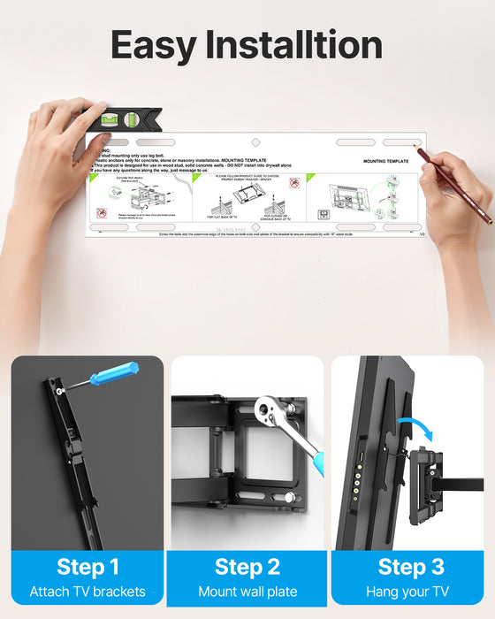 Full Motion TV Wall Mount for 37-85 Inch TVs Mounts Up to 120lbs, Fit 16" Wood Stud, Max VESA 600x400mm, Swivel and Tilt Articulating Wall Mount TV Bracket,Fit Most 55+ 65 70 75 inch TVs