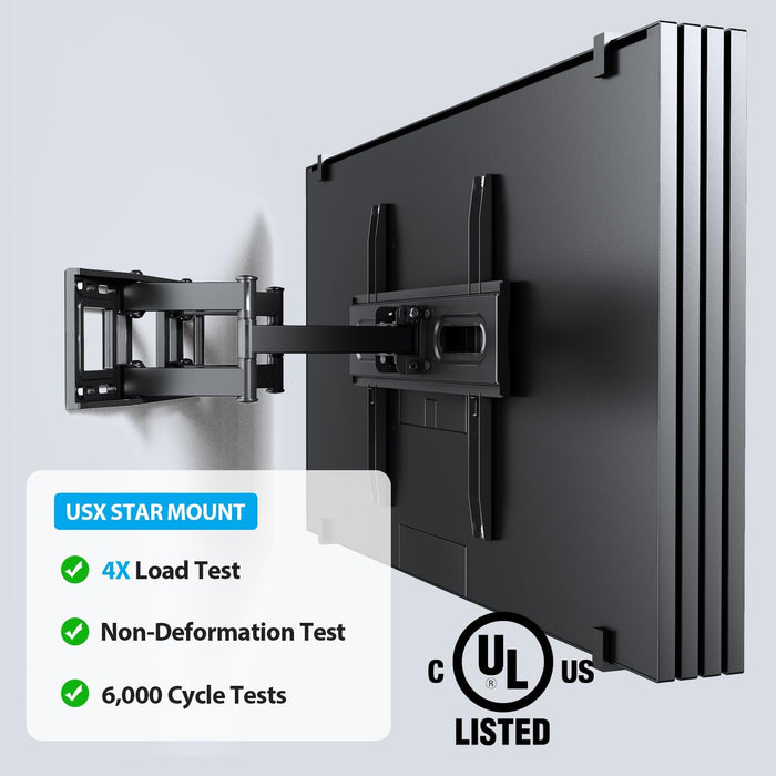 UL Listed Full Motion TV Wall Mount Bracket 40 50 55 65 inch TVs Fit Most 32-70 inch TVs, 99lbs,16" Stud, VESA 400x400mm, ±45° Swivel, +5°/-12° Tilt, ±4° level, 2.58-13.89" extend