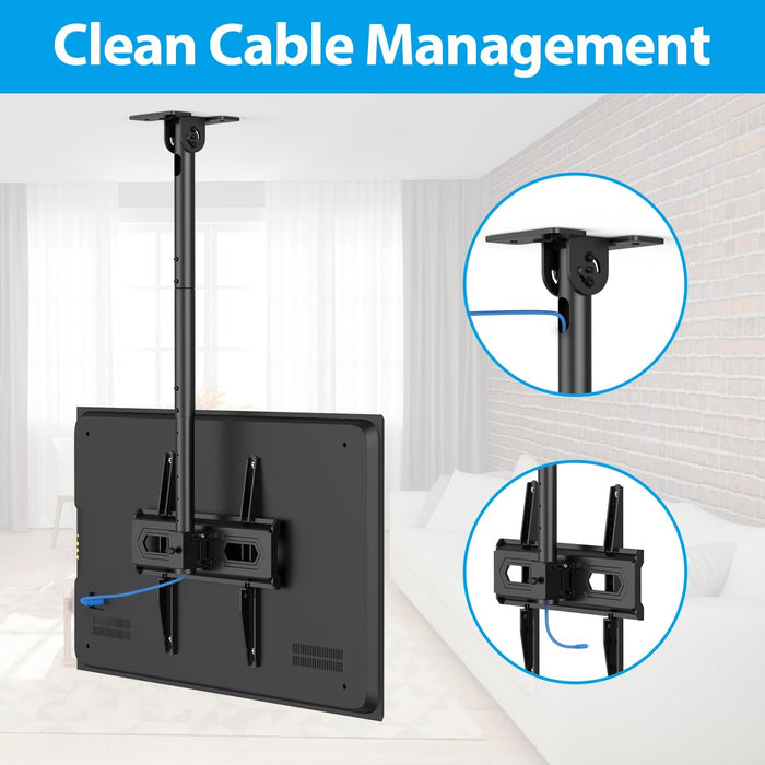 Ceiling TV Mount for 26-65 inch Flat Screen Displays, Adjustable Ceiling TV Bracket Fits Most LCD LED OLED TVs, 14.96Inch Single Extended Mounting Pole, Holds up to 110lbs, Max VESA 400x400mm