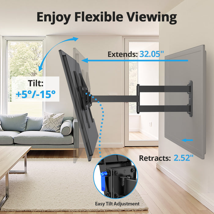 USX STAR Corner TV Wall Mount, 32-inch Articulating Arms for 37-84 Inch TVs, Full Motion Tilt and Swivel, Supports Up to 100 lbs, Max VESA 600x400mm