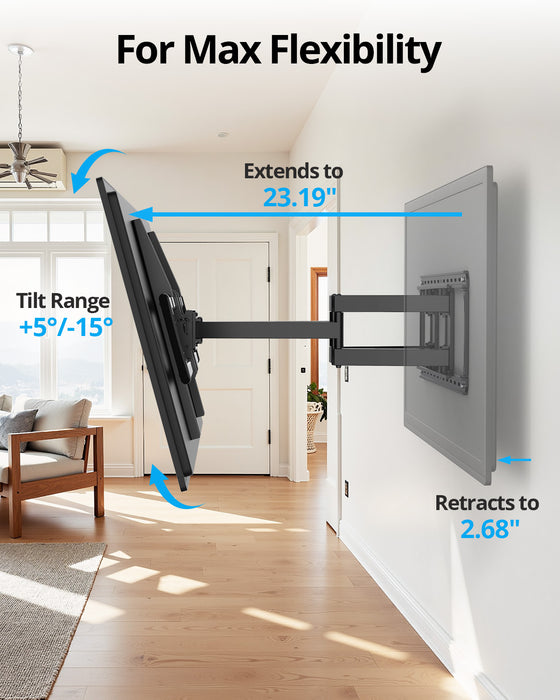 Heavy Duty TV Wall Mount for 37-100 Large TVs, Holds up to 170lbs,Pre-Assembled TV Mount with Tool-Free Tilt, Max VESA 800 x 600mm, Max 24″ Wood Studs