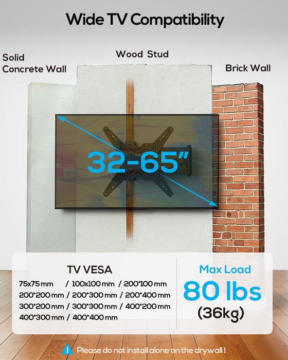 USX STAR Long Arm Corner TV Wall Mount for 32-65 Inch TVs, Full Motion Bracket with 29” Articulating Extension, Tilt, and Swivel, Supports VESA up to 400x400mm, Holds up to 80 lbs