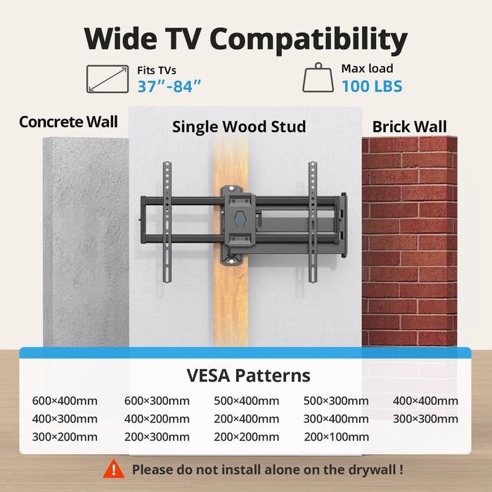 USX STAR Corner TV Wall Mount, 32-inch Articulating Arms for 37-84 Inch TVs, Full Motion Tilt and Swivel, Supports Up to 100 lbs, Max VESA 600x400mm
