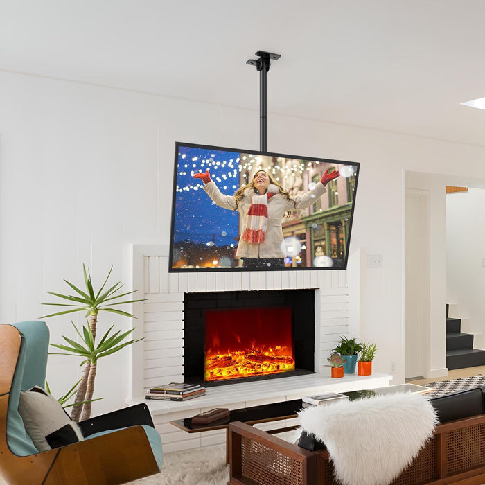 Ceiling TV Mount for 26-65 inch Flat Screen Displays, Adjustable Ceiling TV Bracket Fits Most LCD LED OLED TVs, 14.96Inch Single Extended Mounting Pole, Holds up to 110lbs, Max VESA 400x400mm