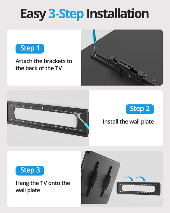 Heavy Duty TV Wall Mount for 55-120 inch Large TVs up to 220 LBS & 900x600 mm Vesa, Ultra Slim Fixed TV Mount, Low-Profile TVS Bracket, 16" 24" 32" Wood Stud, Fit Most 65+ 75+ 85 86 90 98 100 TVs