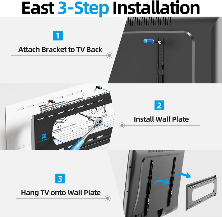 75 85 86 98 100inch Heavy Duty TV Wall Mount Low Profile TV Mount Bracket 55-120 inch Ultra Slim Fixed TV Mount, 220LBS Large TVS, Max VESA 900x600mm, 16" 24" 32" Wood Stud, Safe Lock & Quick Release