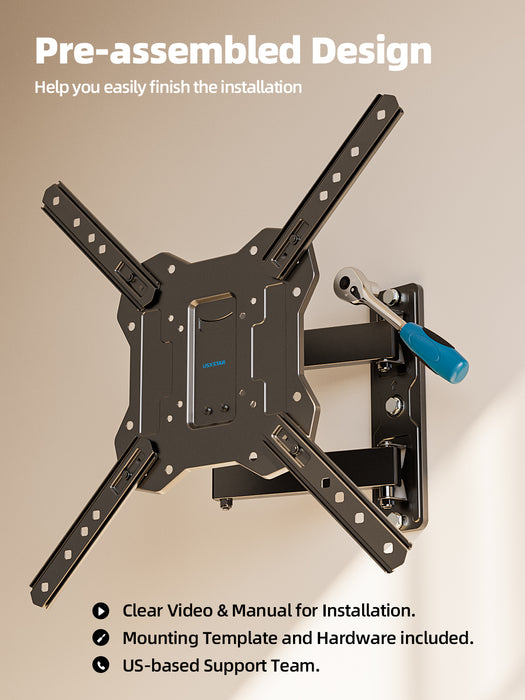 Full Motion TV Wall Mount for 26-60 Inch TV Mounts Up to 77 lbs, Max VESA 400x400mm, Wall Mount TV Bracket with Swivel, Tilting, Leveling Adjust & Extendable Arm