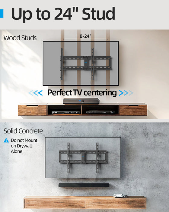 Tilting TV Wall Mount for 37-86 Inch TVs, Low Profile, Fits 16", 18", 24" Studs, Max VESA 600x400mm, Hold TV up to 132lbs