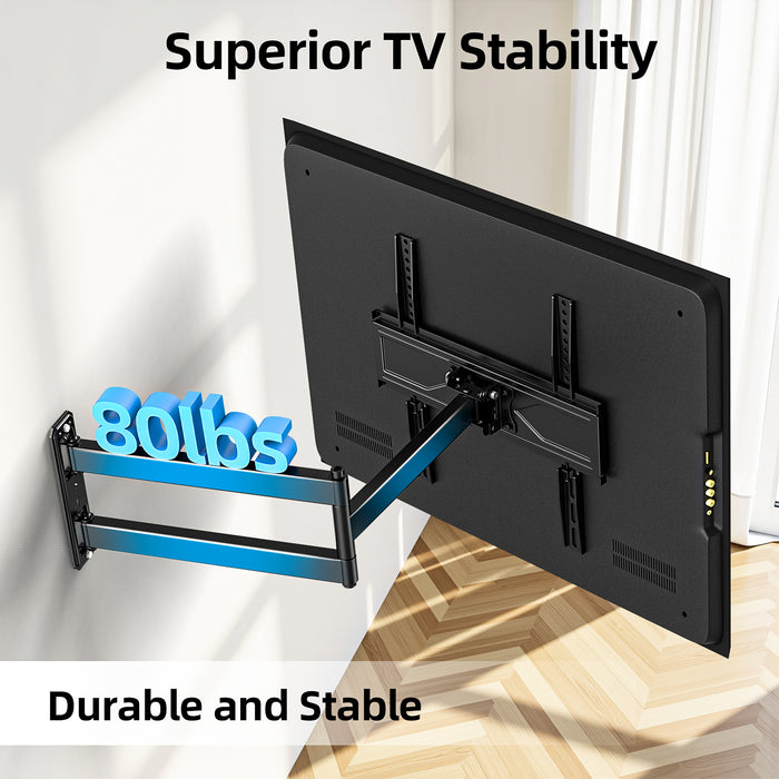 USX STAR Long Arm Corner TV Wall Mount for 32-70 Inch TVs, Full Motion Bracket with 32” Articulating Extension, Tilt, and Swivel, Supports VESA up to 400x400mm, Holds up to 80 lbs
