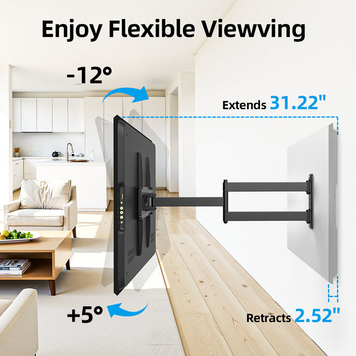 USX STAR Long Arm Corner TV Wall Mount for 32-70 Inch TVs, Full Motion Bracket with 32” Articulating Extension, Tilt, and Swivel, Supports VESA up to 400x400mm, Holds up to 80 lbs